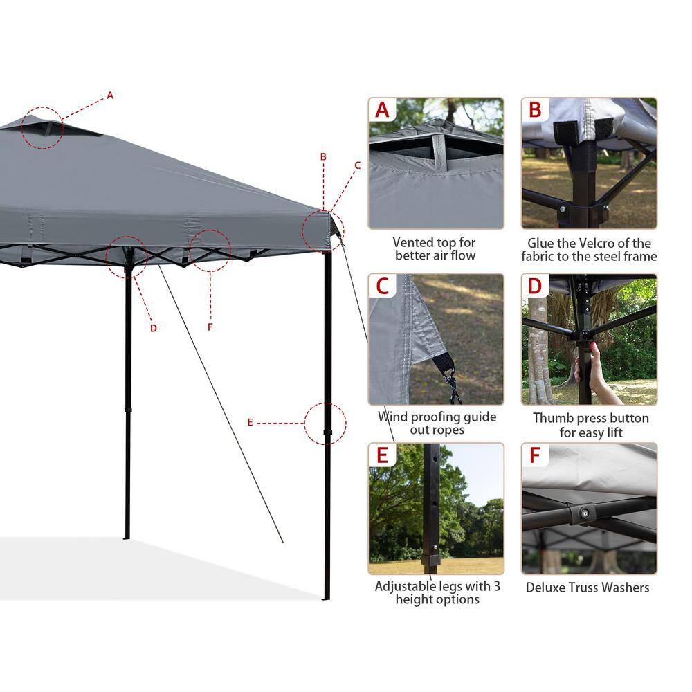 10x10 Dark Gray Waterproof Pop-Up Canopy Tent with Adjustable Legs