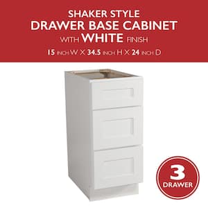 Brookings Plywood Ready to Assemble Shaker 15x34.5x24 in. 3-Drawer Base Kitchen Cabinet in White