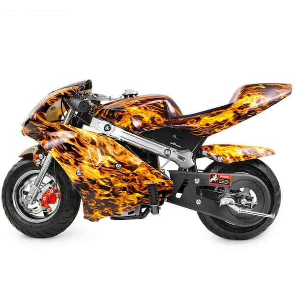 XtremepowerUS Yellow Flame 11 in. Kids Teenagers Gas Powered Mini Pocket Bike 99705 H The Home Depot