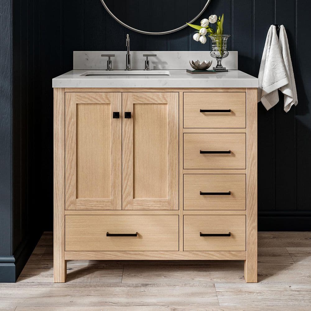 Cambridge 36 in. Single Sink Freestanding Bath Vanity in Oak with Carrara White Quartz Top & Sidesplash price history on PriceWatchPro