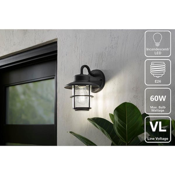 8.2 in. 1-Light Black Outdoor Wall Light Lantern Porch or Patio Sconce (2-Pack)