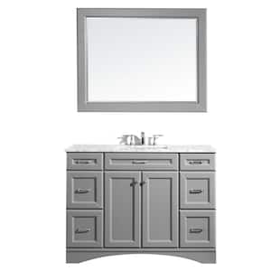 Naples 48 in. W x 22 in. D x 36 in. H Vanity in Grey with Marble Vanity Top in White with White Basin and Mirror