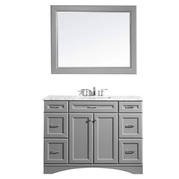 ROSWELL Naples 48 in. W x 22 in. D x 36 in. H Vanity in Grey with Marble Vanity Top in White with White Basin and Mirror
