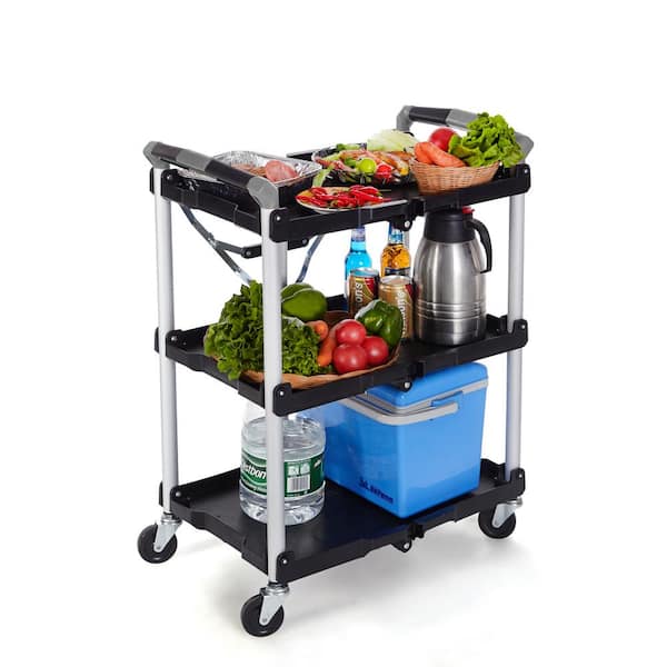 Pack-N-Roll 3-Shelf Collapsible 4-Wheeled Resin Multi-Purpose Utility Cart in Black/Red 410-007