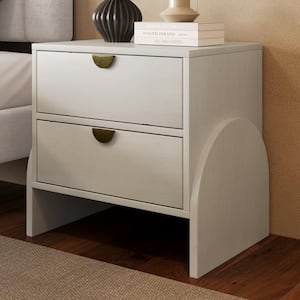 Antique White Retro Rubber Wood 2-Drawers Nightstand End Table Bed Side Table for Childrens Room