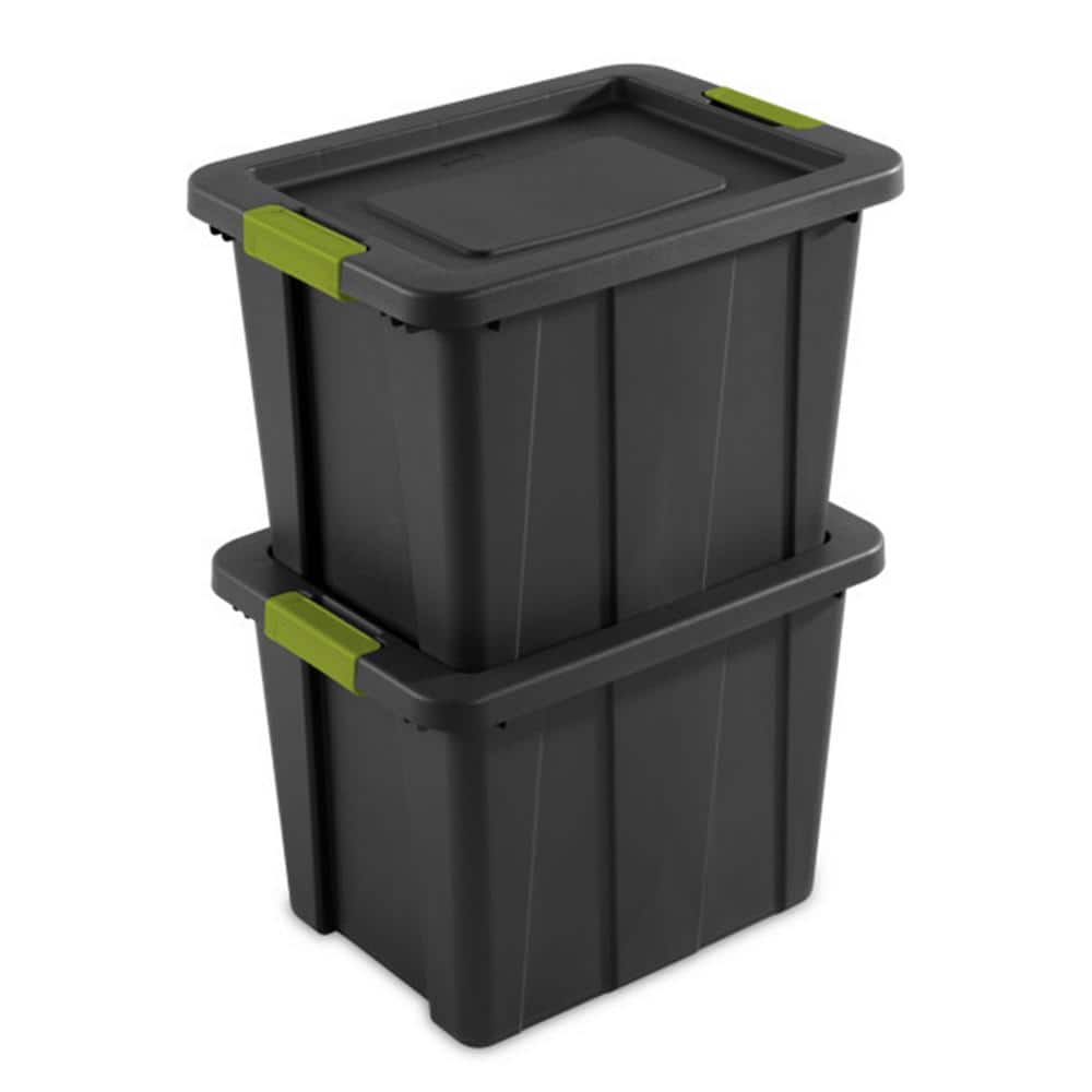 Tuff1 30-Gallon Stackable Black Plastic Storage Tote with Green Latches