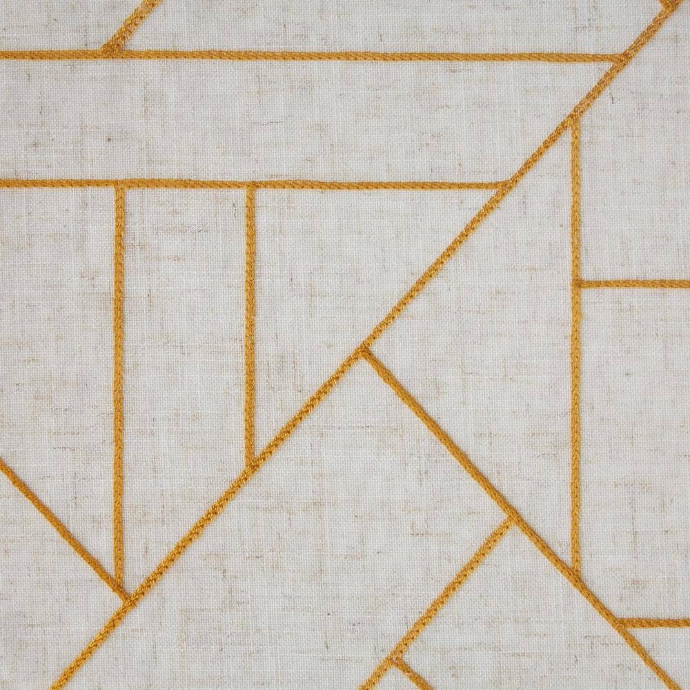Gold and Linen Light-Filtering Geometric Rod Pocket Curtain Panel