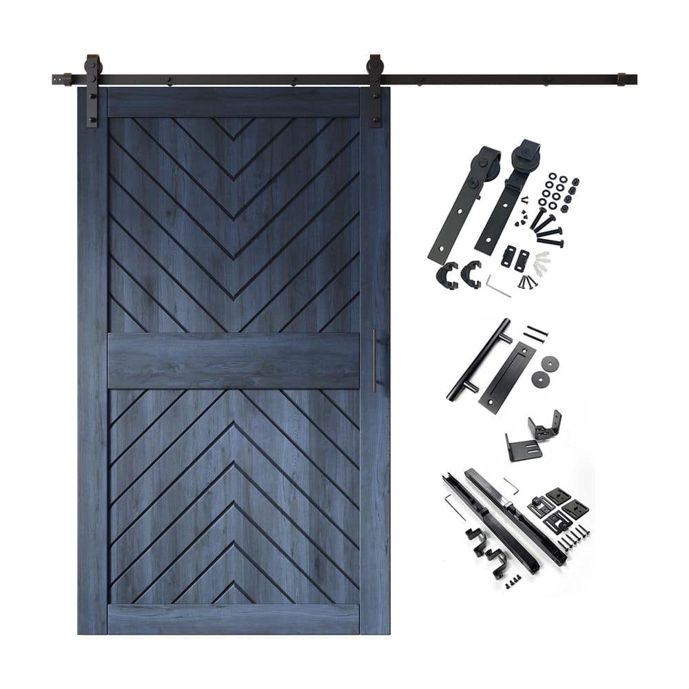 JT4 48 in. x 84 in. C-Panel Navy Fishbone Design Solid Pine Wood Sliding Barn Door with Hardware Kit price history on PriceWatchPro