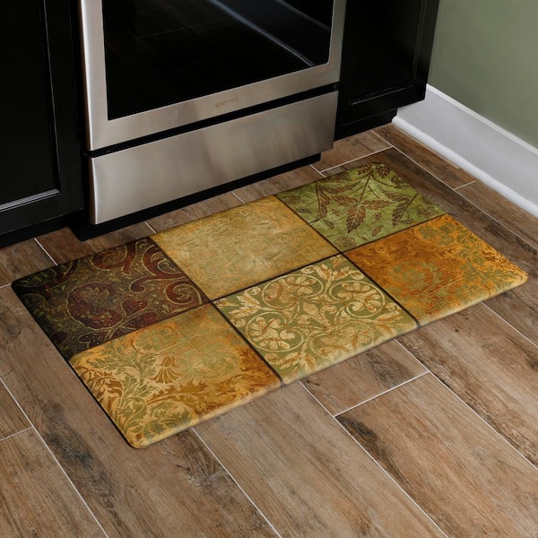 J&V Textiles Cloud Comfort Green Mosaic 20 in. x 36 in. Anti-Fatigue Kitchen Mat