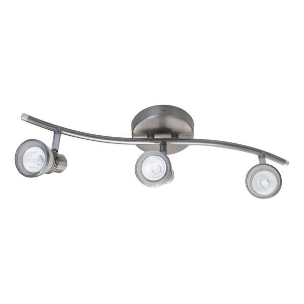 BAZZ S-Shaped 3-Light Brushed Chrome Halogen Track Light with 3 Frosted Glass Spots