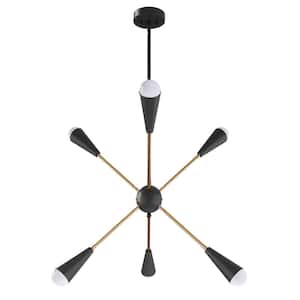 Modern 24.4 in. 6-Light Industrial Sputnik Chandelier Adjustable Height Metal Ceiling Light Fixture