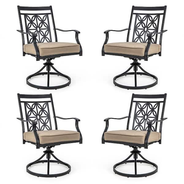 Gymax Patio Metal Swivel Chairs Set of 4 Fabric Bistro Rocker Chairs with Curved Armrests
