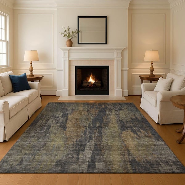 Mayfield Premium Machine Washable Abstract AMF1648 Charcoal 3 ft. x 4 ft. Area Rug