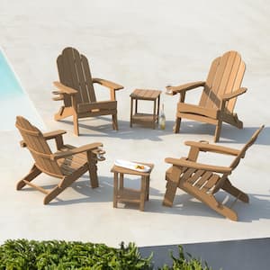 Miranda Brown Folding Recycled Plastic Outdoor Patio Adirondack Chair With Cup Holder for Firepit/Pool (Set Of 4)