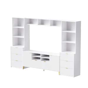 Modern White 4-Piece Entertainment Center Fits TVs up to 70 in. with 13 shelves, 8 Drawers and 2 Cabinets