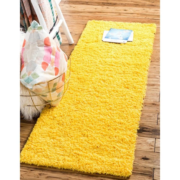 Solid Shag Collection Area Rug (2 ft. 7 in. x 16 ft. 5 in. Runner Tuscan Sun Yellow)