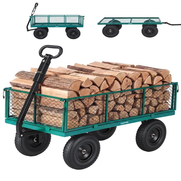 1000LBS Heavy Duty Steel Garden Cart Wagon 13" All-Terrain Wheels 180° Rotating Handle for Lawn, Yard, Farm Green