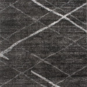 Thigpen Contemporary Stripes Dark Gray 4 ft. Square Rug
