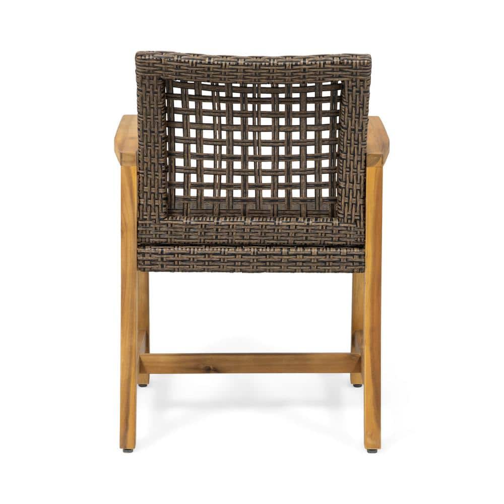 Teak Brown and Mixed Mocha Woven Wood Dining Armchair Pair
