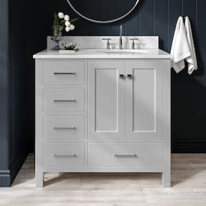 Cambridge 37 in. W x 22 in. D x 35.25 in. H Bath Vanity in Grey with Marble Vanity Top in White with Basin