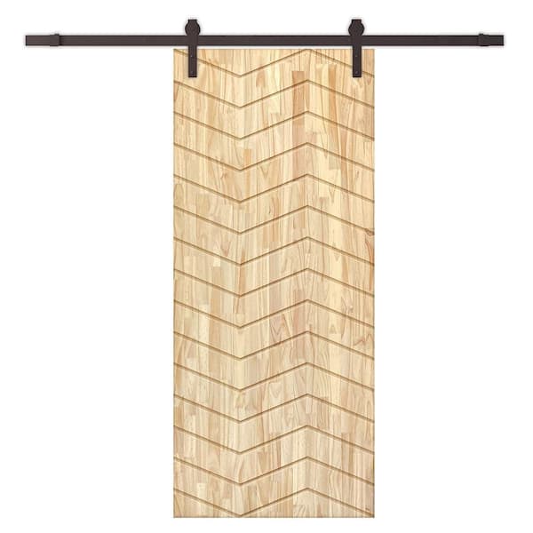 CALHOME 42 in. x 96 in. Natural Pine Wood Unfinished Interior Sliding Barn Door with Hardware Kit