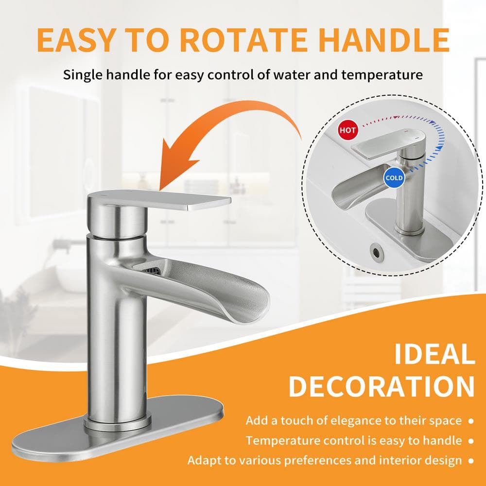 Brushed Nickel Single Handle Waterfall Bathroom Faucet