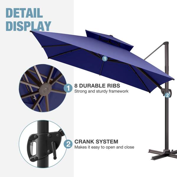 cloud mountain 10 ft cantilever patio umbrella cantilever CLOUDFLY 10 ft. x 10 ft. Cantilever Patio Umbrella in Navy Blue Aluminum Outdoor Offset Umbrella with 295 lb. Weighted Base