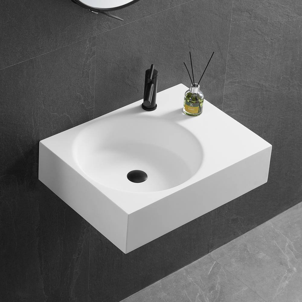 White Solid Surface Square Wall-Mount Bathroom Sink