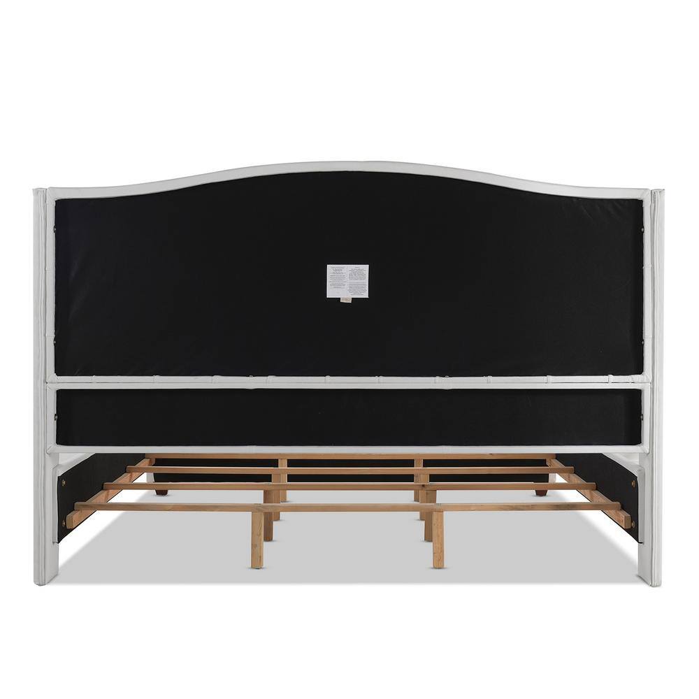 Elegant King-Sized Birch Wood Frame Bed with Tufted Polyester Upholstery