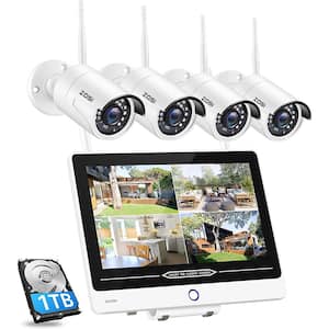 H.265+ 8-Channel 1080p FHD 1TB NVR Security Camera System with 4-Wireless Bullet Cameras and 12.5 in. LCD Monitor