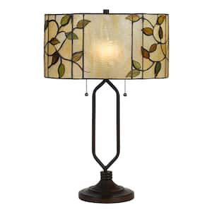 23 in. Bark Bronze Metal Table Lamp with Tiffany Glass Shade