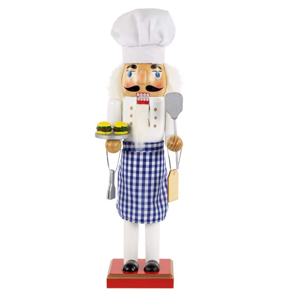"14"" White and Blue Chef with Gingham Apron Wooden Christmas Nutcracker" price history on PriceWatchPro