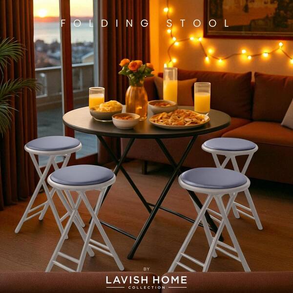 Lavish Home 24 in. Gray Steel Padded Seats Folding Bar Stools, Set