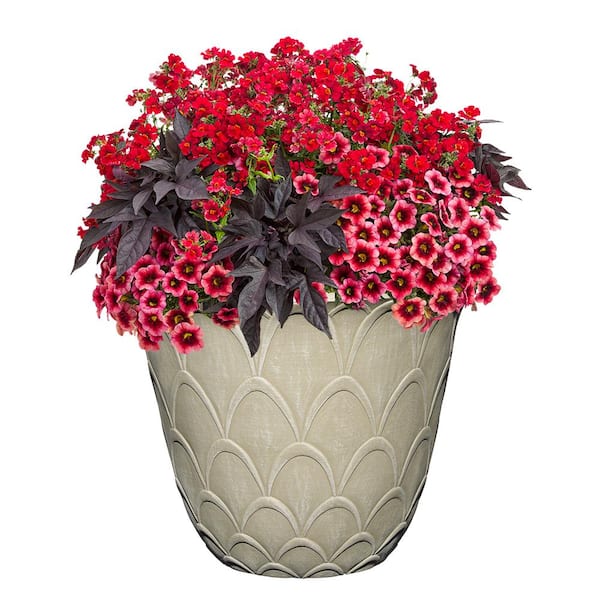 HIGOLD - 12.6 + 10.6 Inch Resin Plant Pot, Round Pot Set of 2 - On