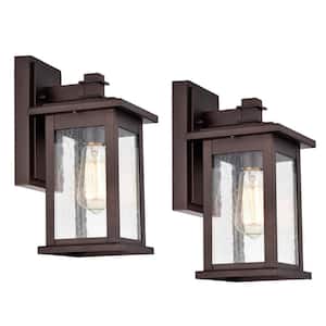 12 in. Oil Rubbed Bronze Outdoor E26 Decorative Wall Lantern Sconce Clear Seeded Glass Shade Weather Resistant