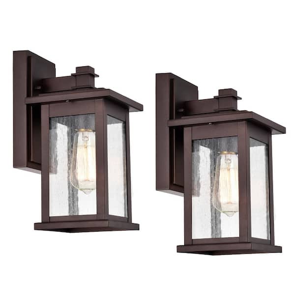 Unbranded 12 in. Oil Rubbed Bronze Outdoor E26 Decorative Wall Lantern Sconce Clear Seeded Glass Shade Weather Resistant