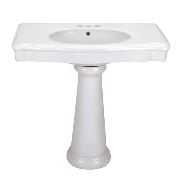 White Bathroom Porcelain Vanity Large Sized Rectangle Ceramic Pedestal Sink  Freestanding Cabinet Wash Basin with Backsplash and Pre-Drilled Overflow -  China Pedestal Sink, Washbasin