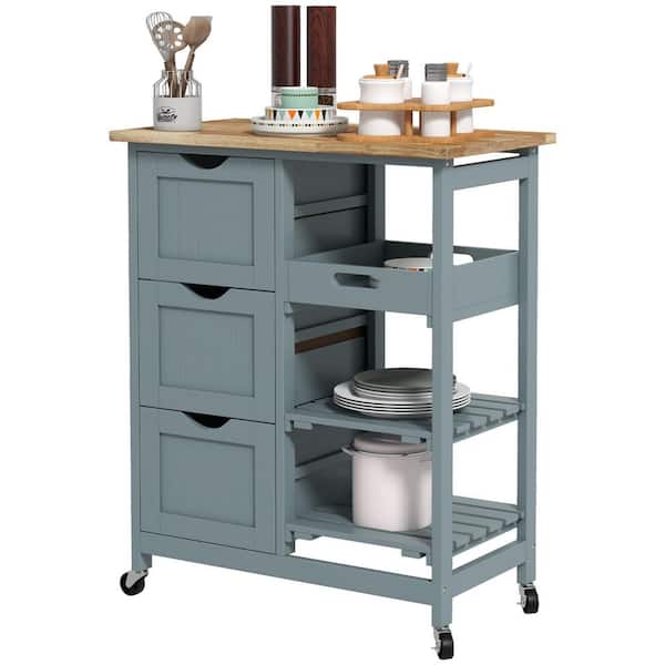 Costway Stainless Steel Base with Plastic Metal Top Rolling Kitchen Cart (14.5-in x 25-in x 29.5-in)