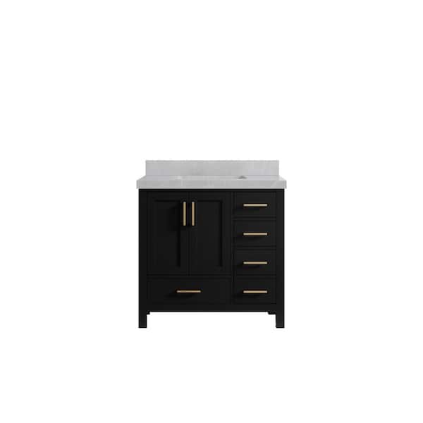 Willow Collections Malibu 36 in. W x 22 in. D x 36 in. H Single Sink Bath Vanity Center in Black with 2 in. Pearl Gray Qt. Top