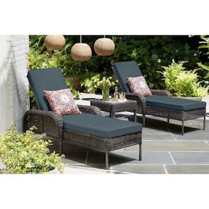Cambridge Gray Wicker Outdoor Patio Chaise Lounge with Sunbrella Denim Blue Cushions