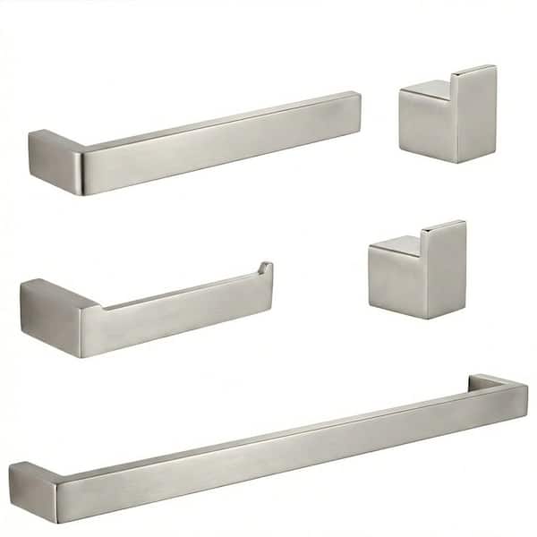 5-Piece Wall Mounted Bath Hardware Set Include Mounting Hardware in Stainless Brushed Nickel