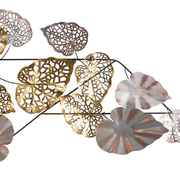 Large Metal Silver and Bronze Textured Leaf Wall Decor 50 in. x 15 in.
