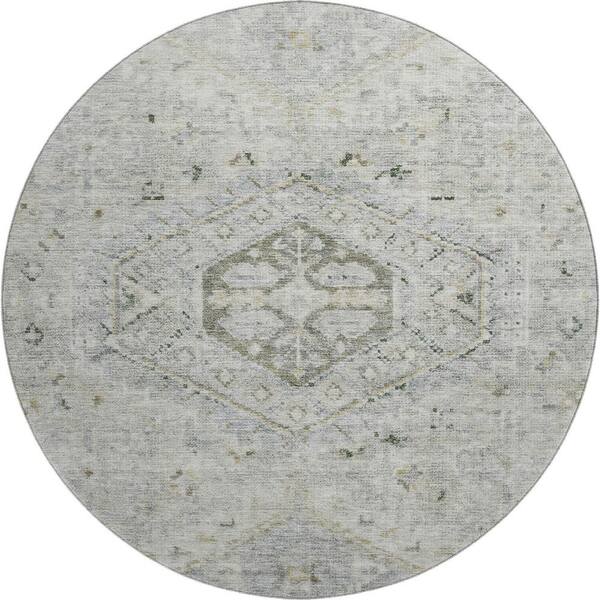 Mayfield Premium Machine Washable Abstract AMF2357 Taupe 8 ft. x 8 ft. Round Rug
