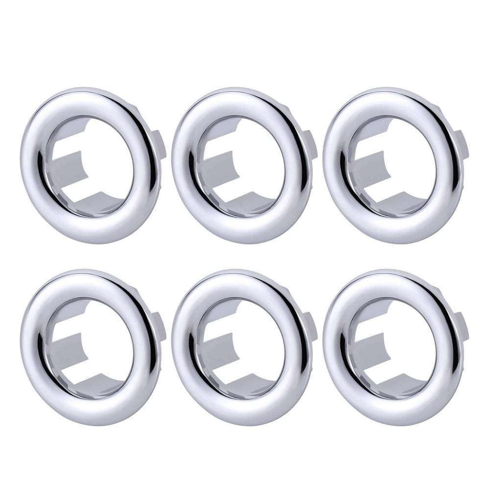 WOWOW 1.2 in. Plastic Sink Basin Trim Overflow Cover Insert in Hole Round Caps in Chrome (6Pack