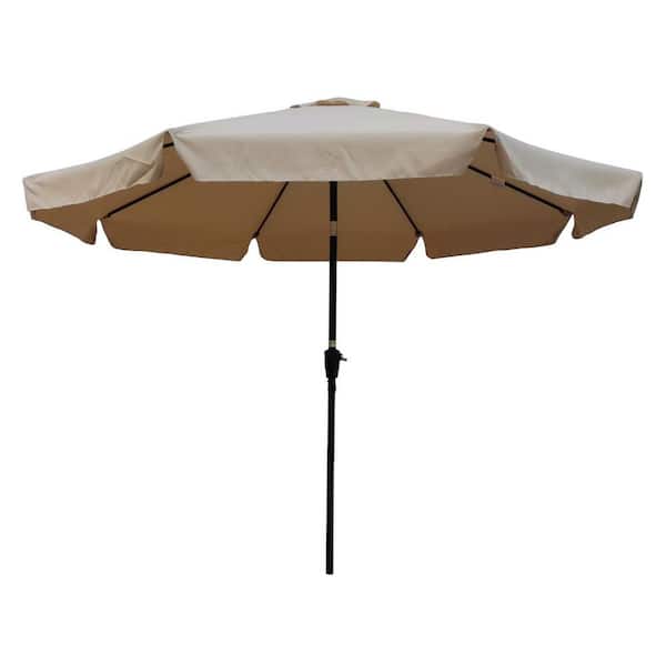 DIRECT WICKER Viraha 10 ft. Market Round Umbrella Outdoor Garden Patio Umbrella with Light Brown Coast