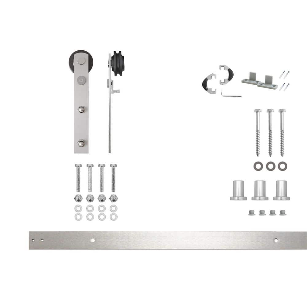 4 ft./48 in. Brushed Nickel Non-Bypass Sliding Barn Door Hardware Kit Straight Design Roller for Single Door price history on PriceWatchPro