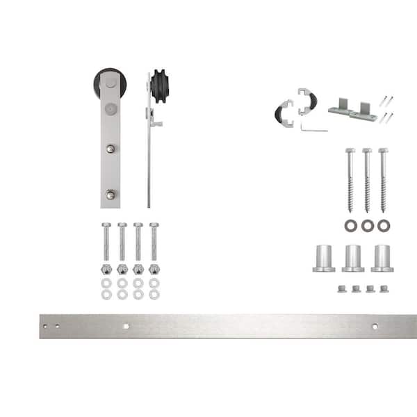 HOMACER 4 ft./48 in. Brushed Nickel Non-Bypass Sliding Barn Door Hardware Kit Straight Design Roller for Single Door