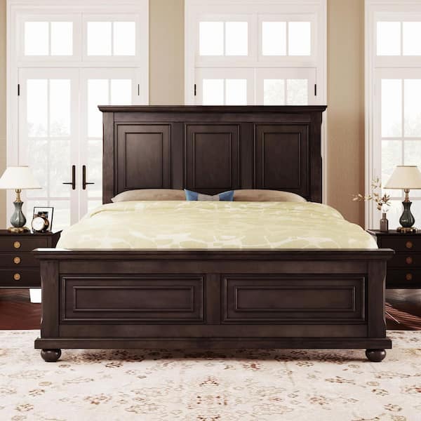 Brown Wood Frame Queen Size Platform Bed