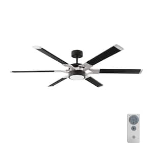 Loft 62 in. Modern Integrated LED Indoor/Outdoor Midnight Black and Brushed Steel Ceiling Fan with DC Motor and Remote