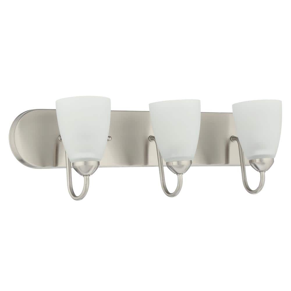 Brushed Nickel 24" 3-Light Dimmable Bath Vanity with Etched Glass Shades